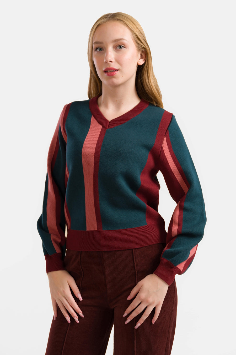 Strickpullover | Bordeaux-Streifen