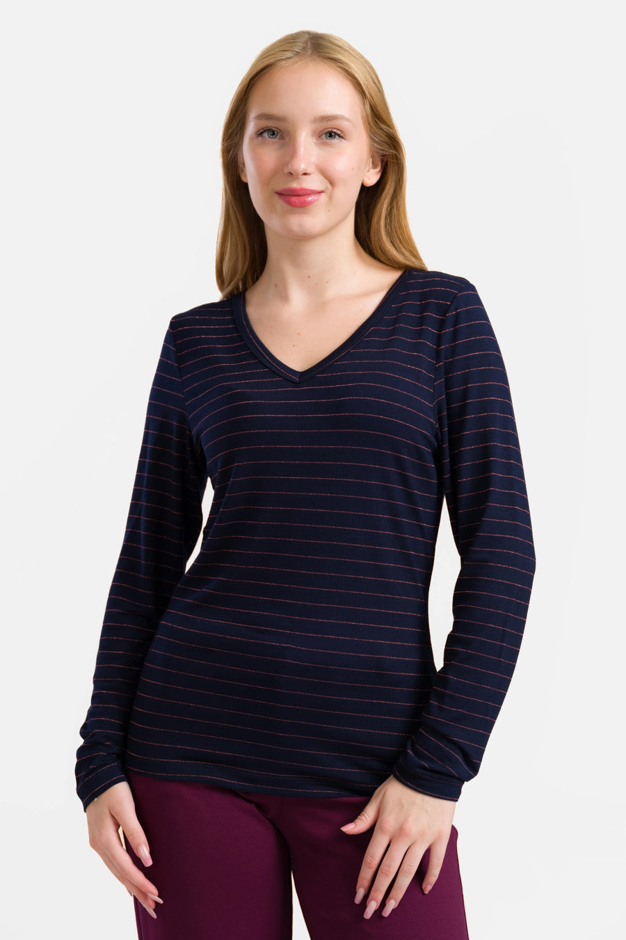 Lynn Top | Gestreift Blau-Lurex Roségold