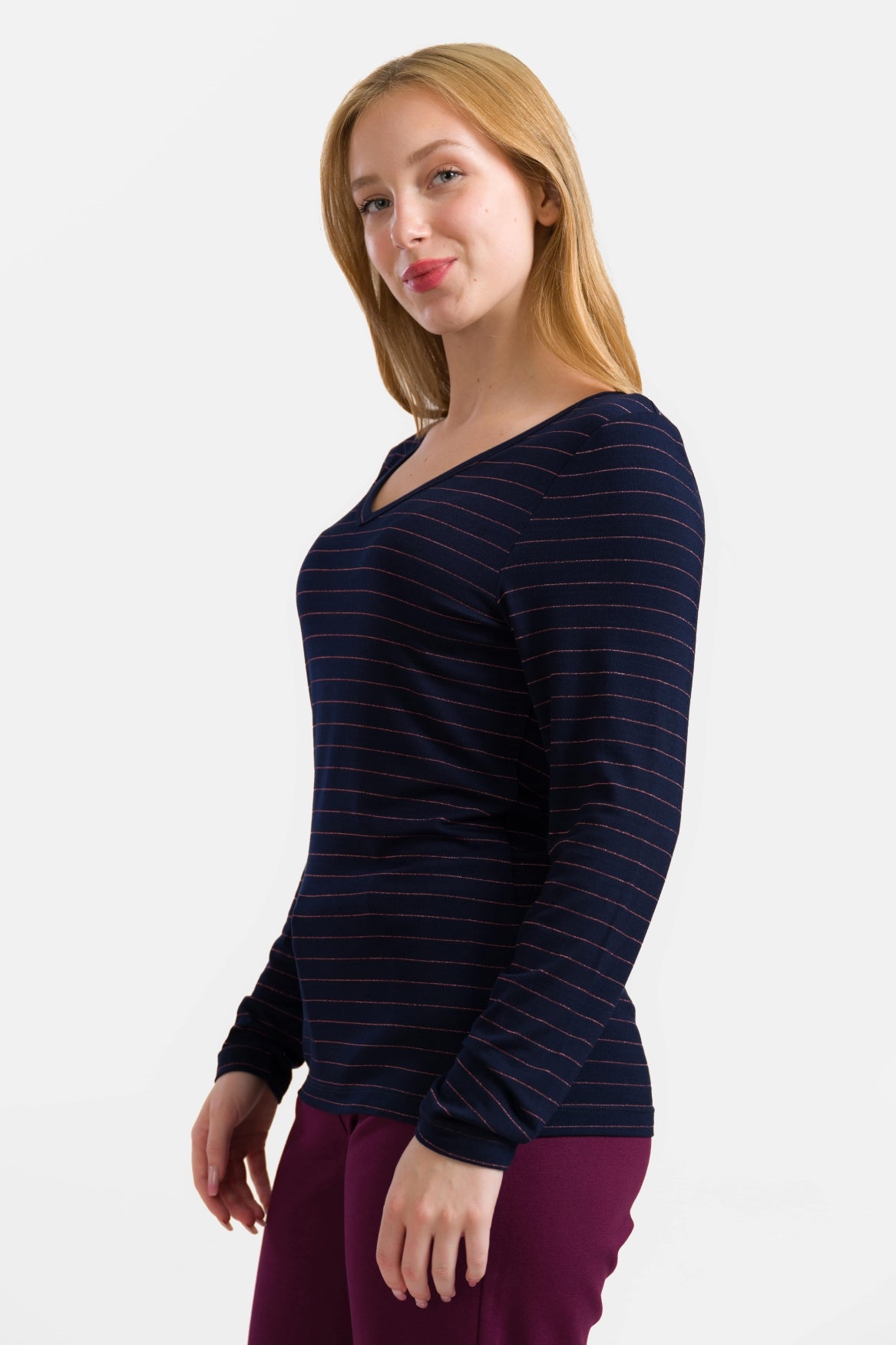 Lynn Top | Gestreift Blau-Lurex Roségold