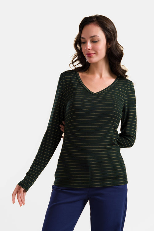 Lynn Top | Stripes Green-Lurex Gold