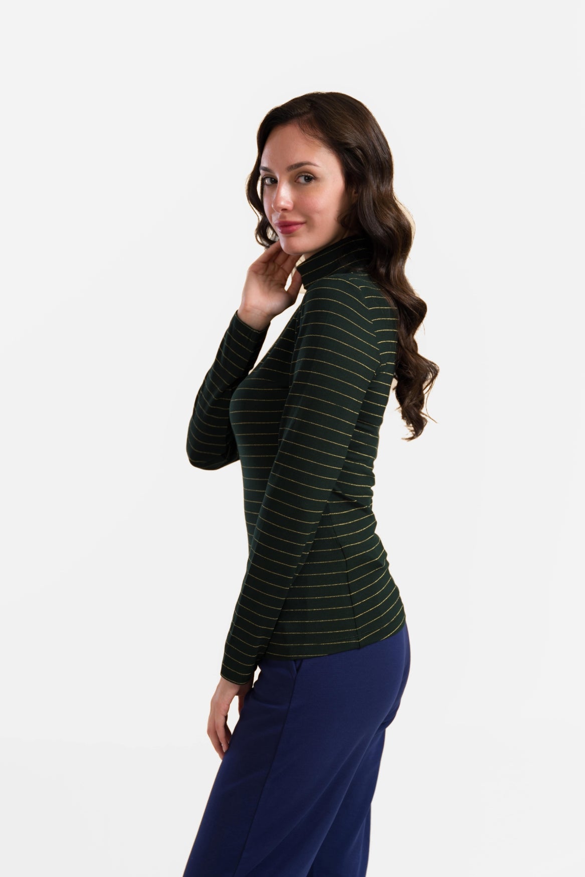 Ruby Top Ls | Streifen Grün-Lurex Gold