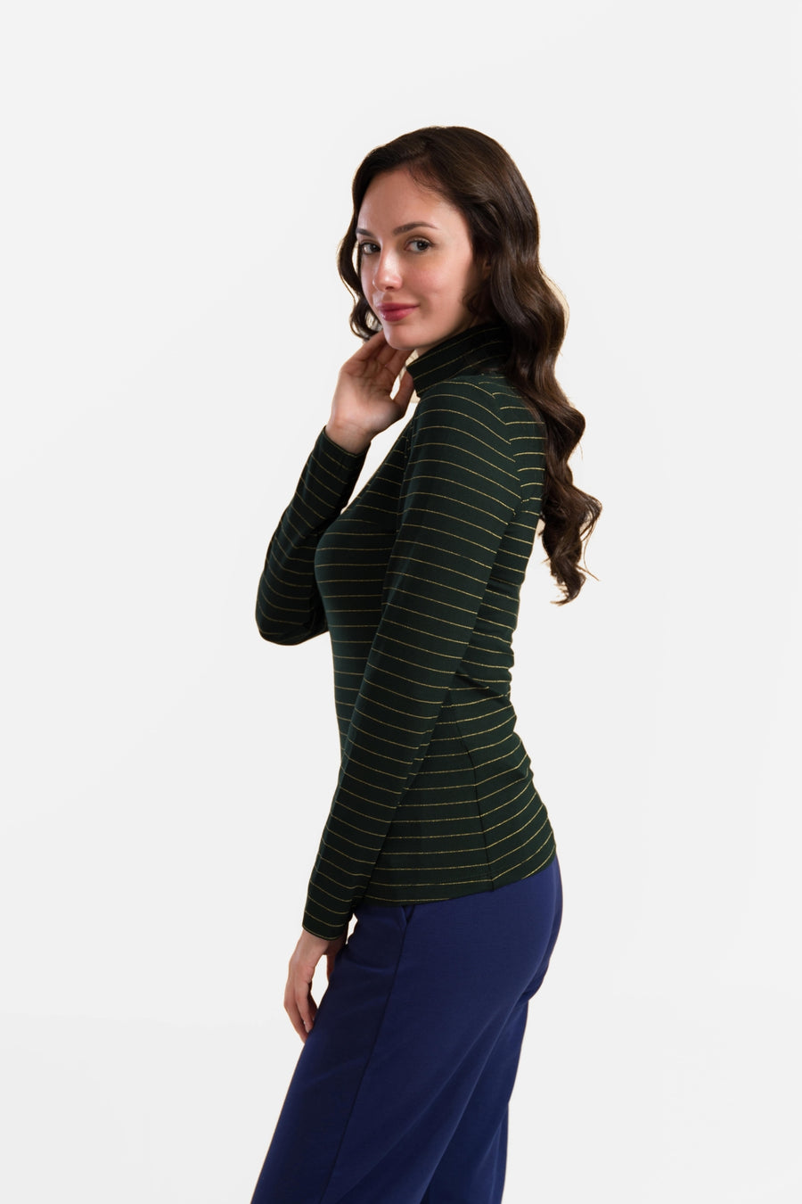 Ruby Top Ls | Streifen Grün-Lurex Gold