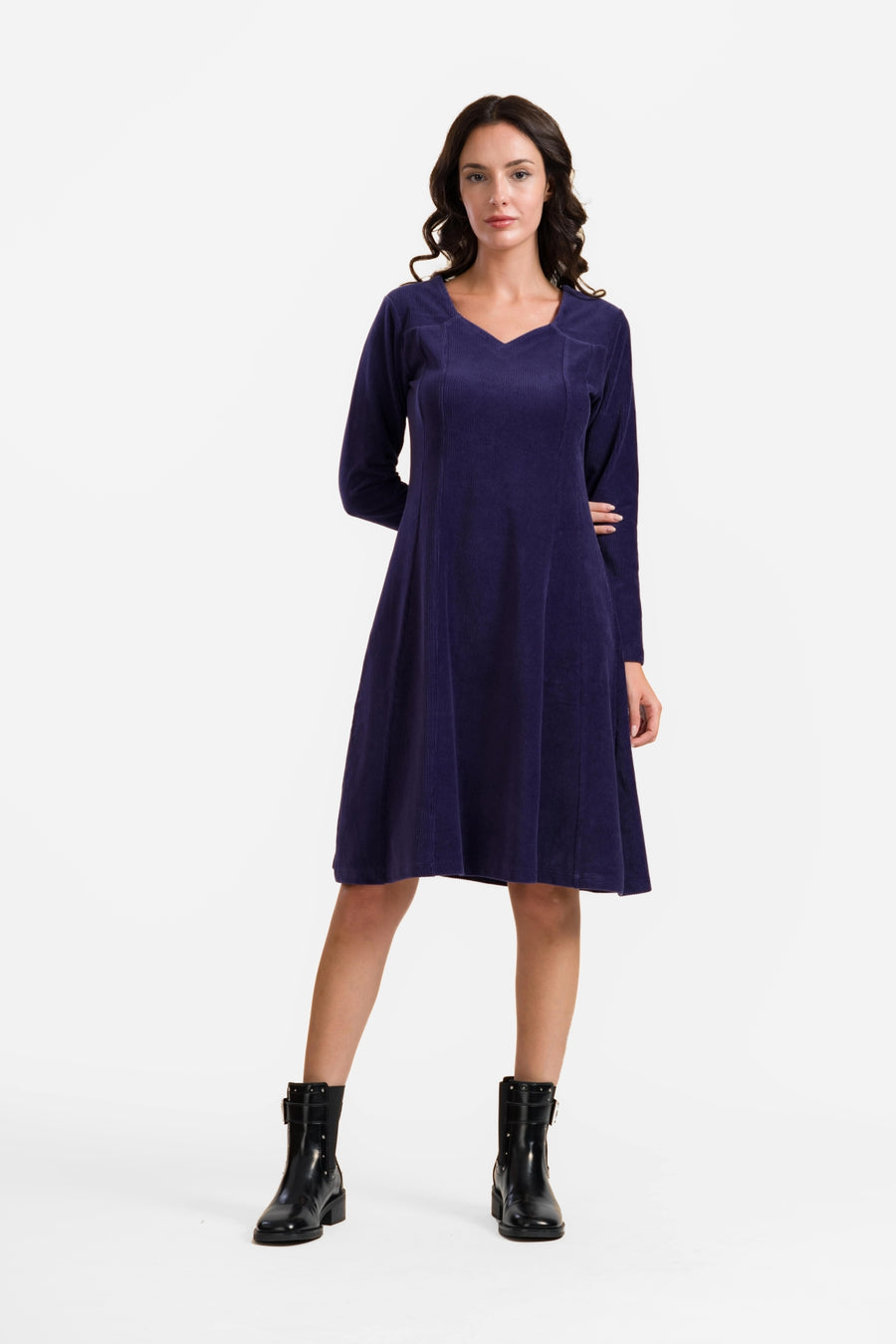 Sandra Dress | Rib Velour Navy