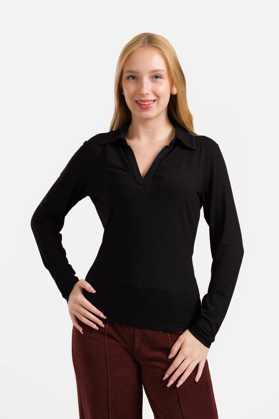 Suzy Top Long Sleeve | Ecovero Plain Black
