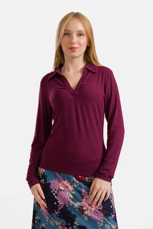 Suzy Top Long Sleeve | Ecovero Plain Bordeaux