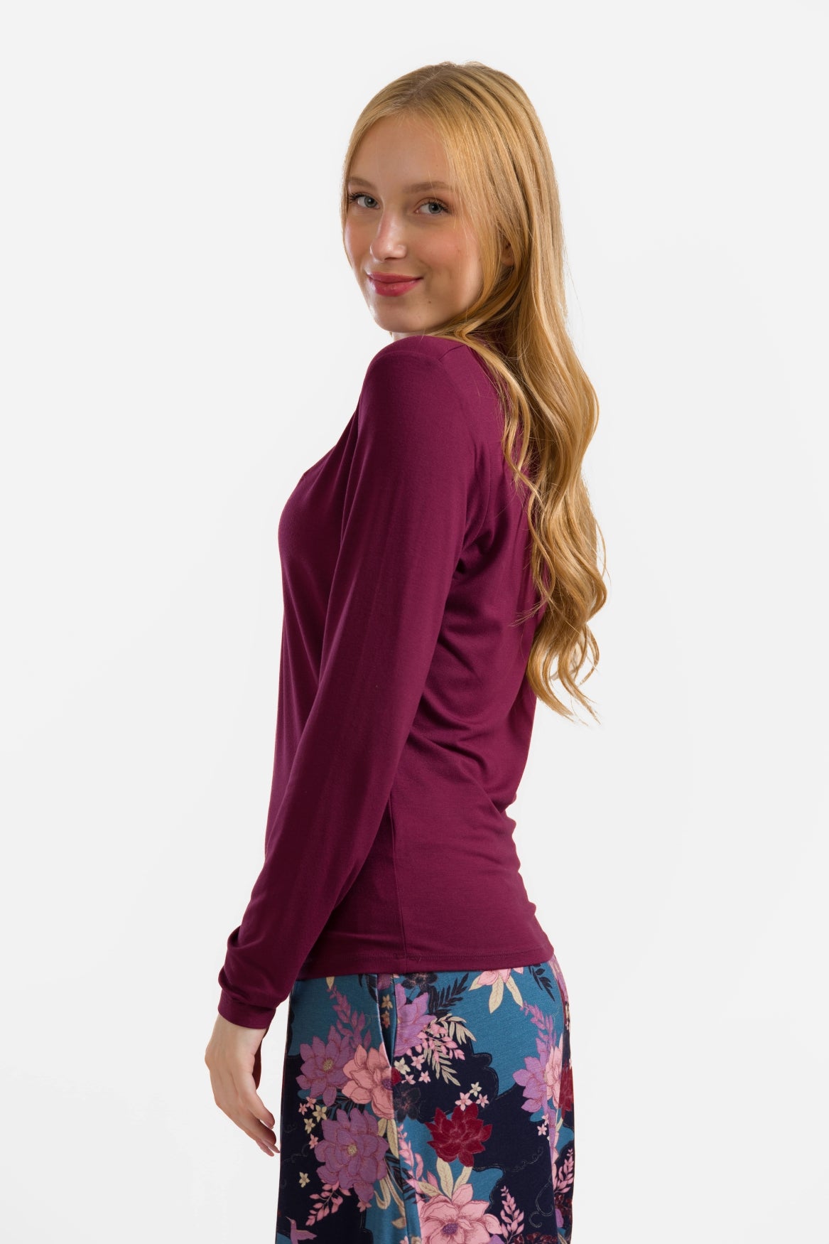Suzy Top Long Sleeve | Ecovero Plain Bordeaux