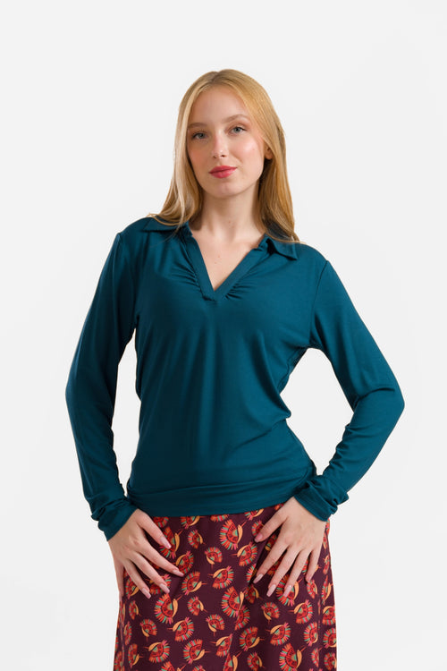 Suzy Top Long Sleeve | Ecovero Plain Petrol