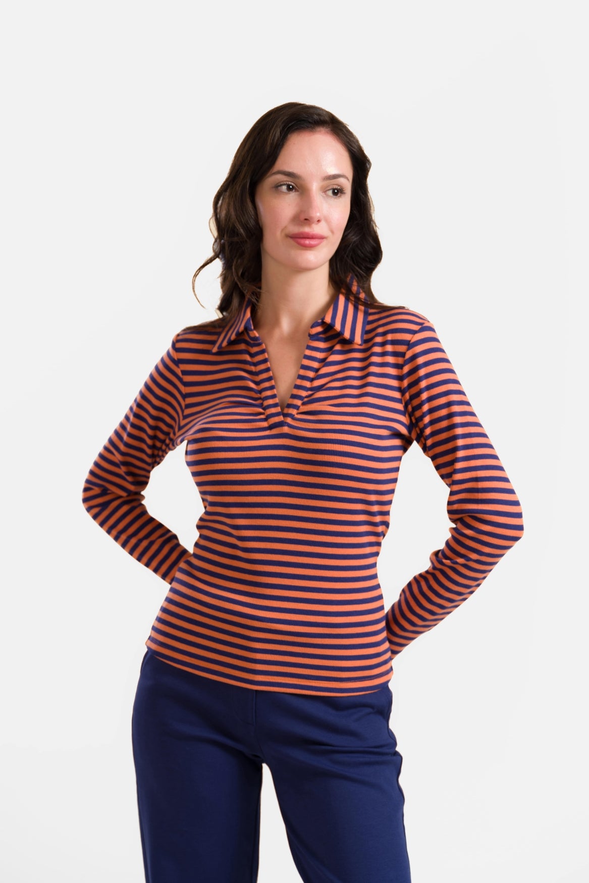 Suzy Top Long Sleeve | Navy Stripes
